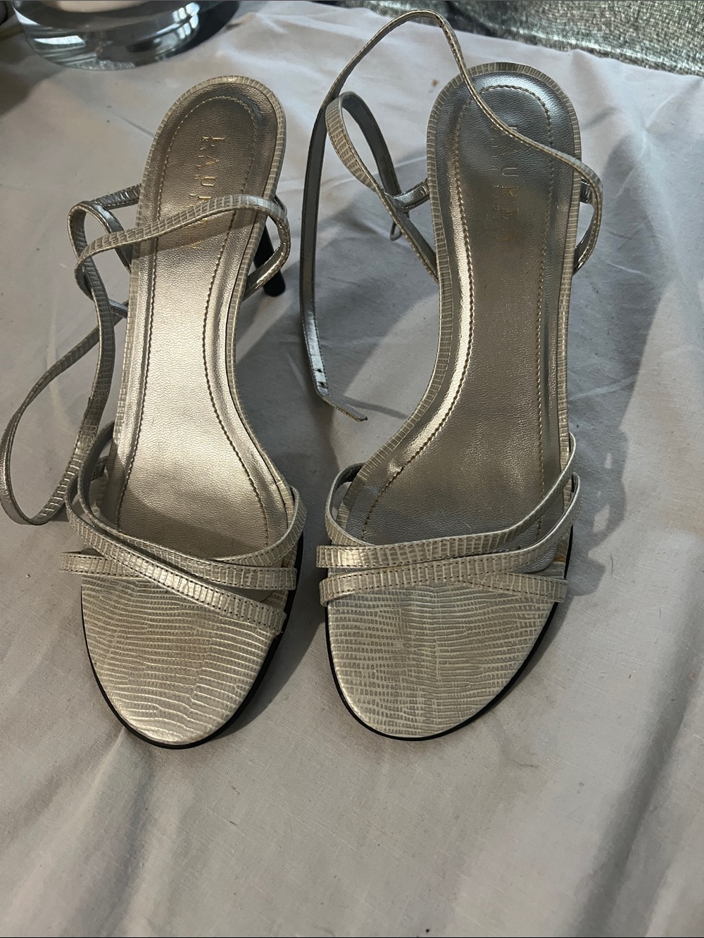 Ralph Lauren Silver Metallic Strappy Heeled Sandals